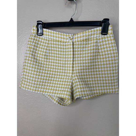 Forever 21 womens Yellow Shorts XS mini plaid polyester retro mid rise button - Picture 2 of 7